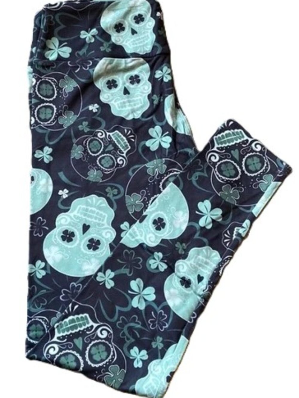Sugar Skulls OS Leggings CP Designs Shamrock Green Black White St Patrick's Day